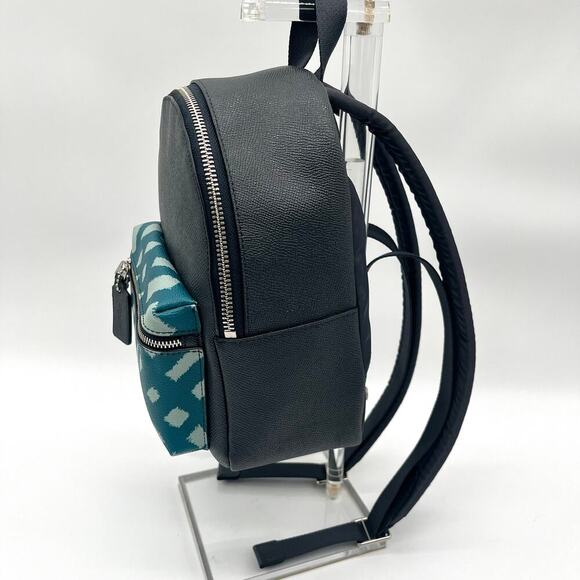 COACH NWOT Charlie Mini Wild Plaid Leather Backpack, Blue, $328 Retail main image 6